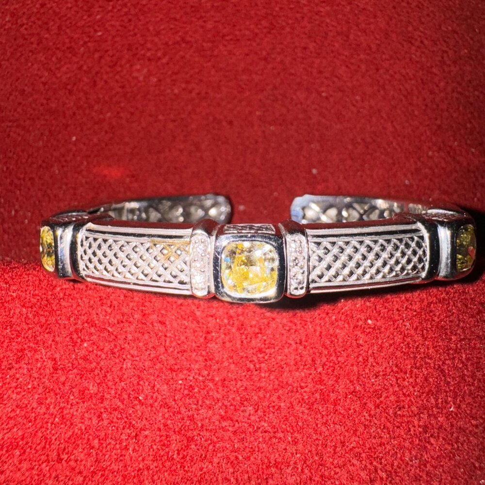 JUDITH RIPKA CANARY CRYSTAL & DIAMOND THREE  STATION CUFF